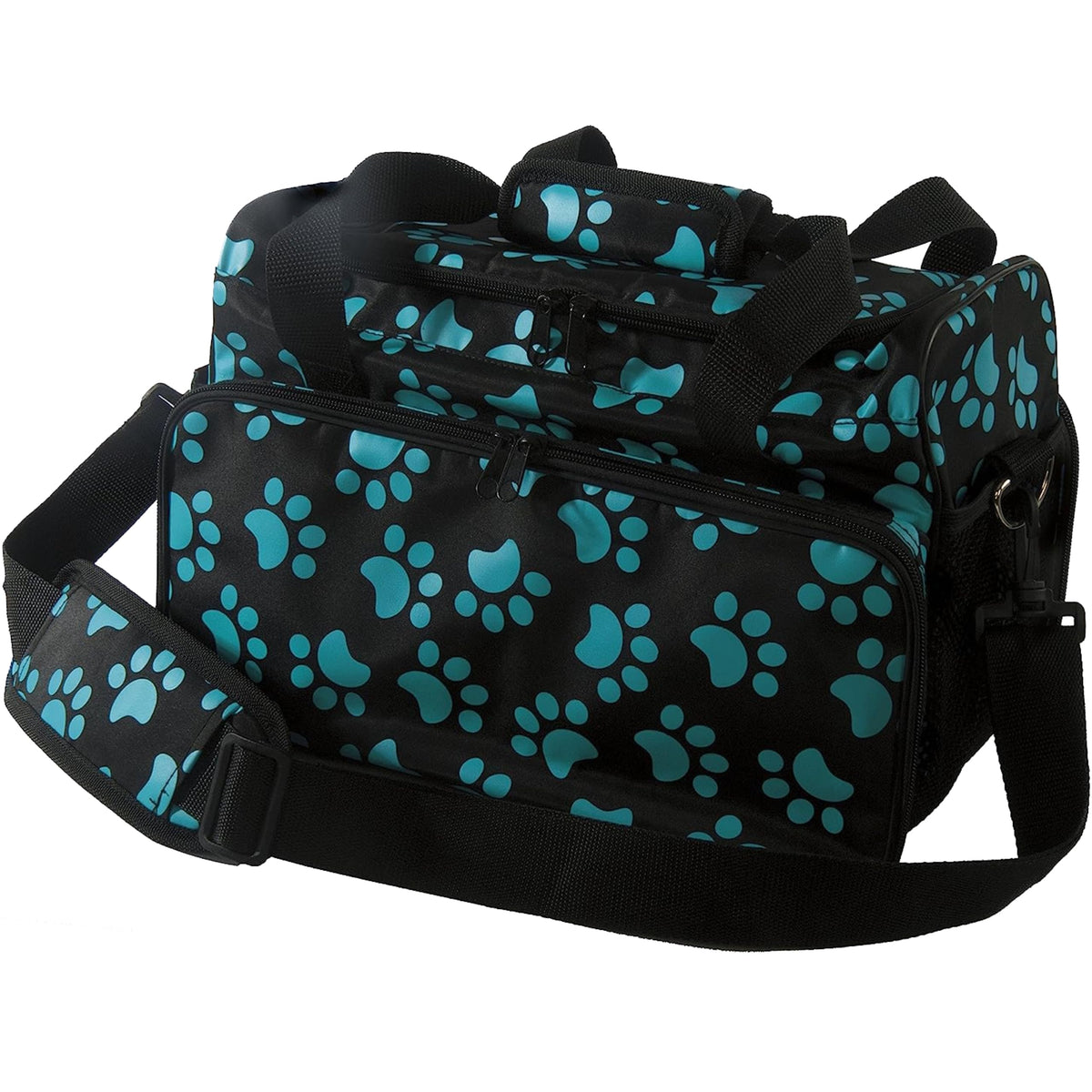 WAHL Professional Animal travel tote exterior with turquoise paw print design for on-the-go grooming.
