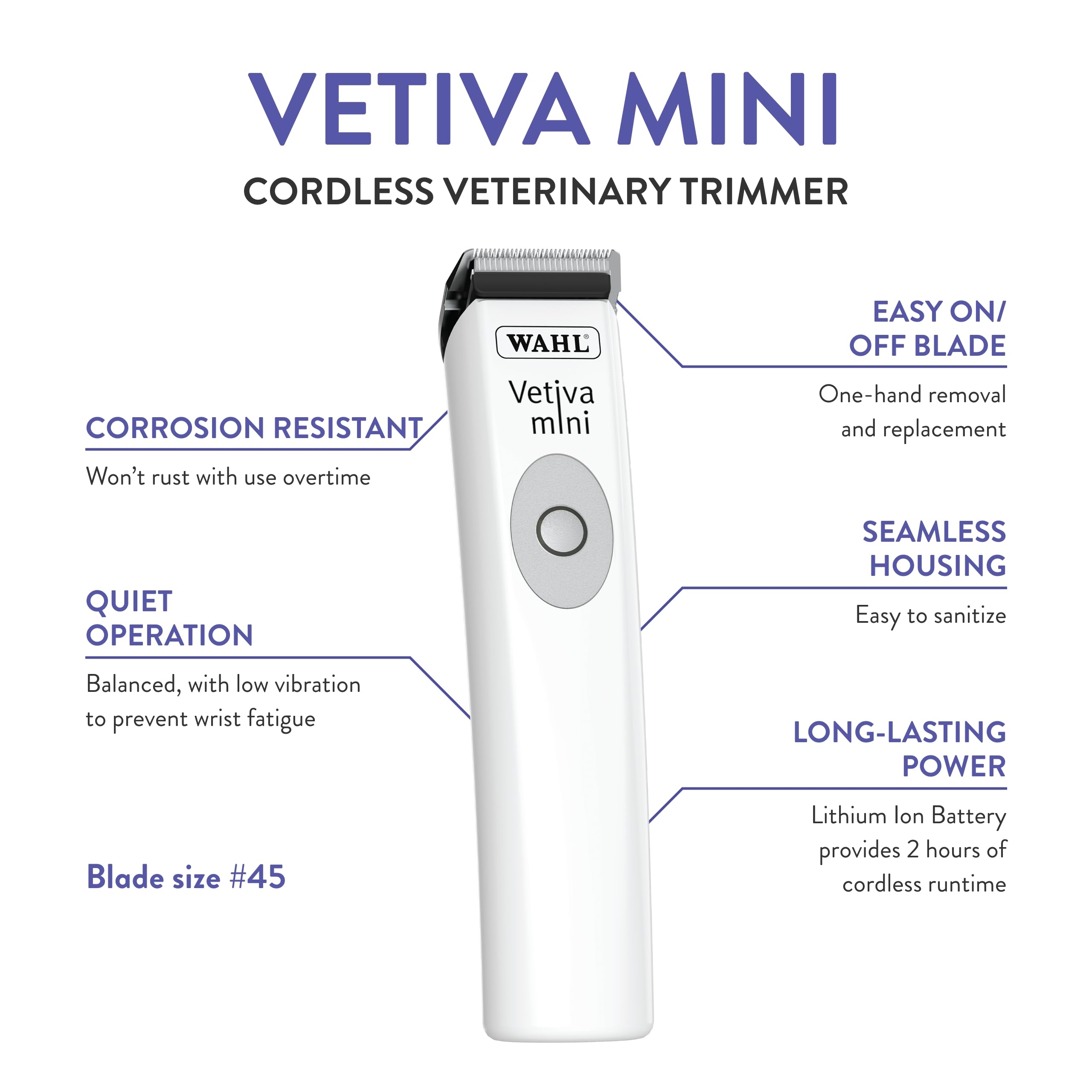 Wahl Vetiva Mini Cordless Trimmer in cordless use for convenient pet grooming