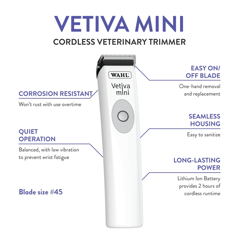 Wahl Vetiva Mini Cordless Trimmer in cordless use for convenient pet grooming