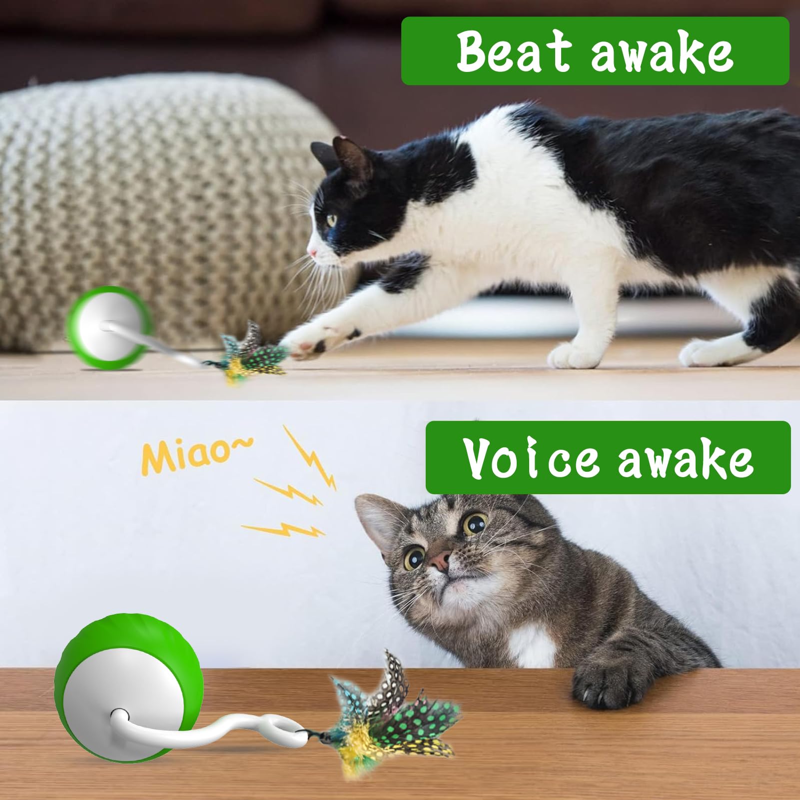 WAKHJAKT USB charging cat toy ball with extended playtime.