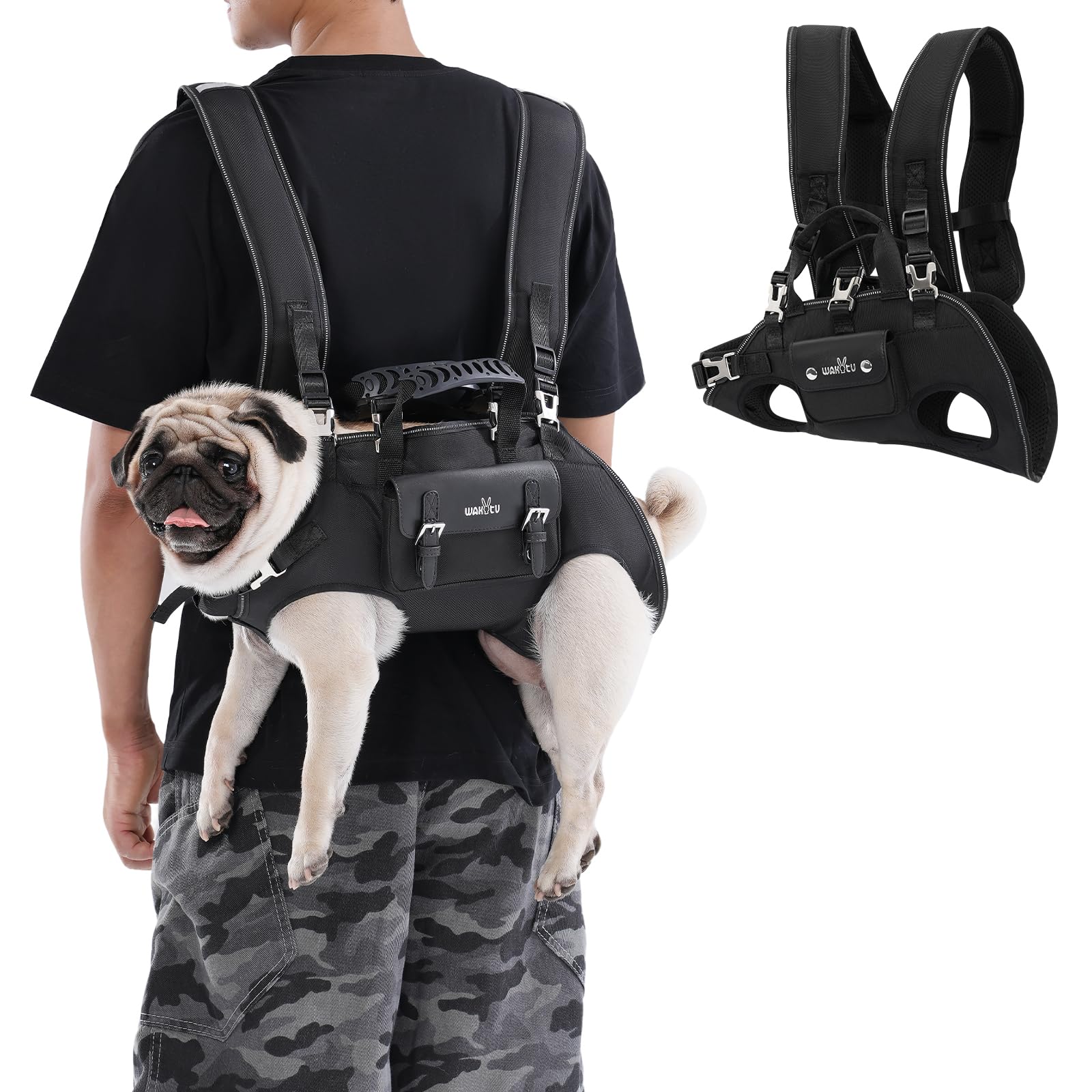 Wakytu dog backpack carrier outer fabric provides weather-ready protection.