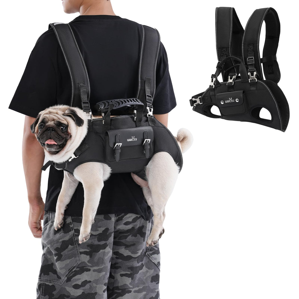 Wakytu dog backpack carrier outer fabric provides weather-ready protection.