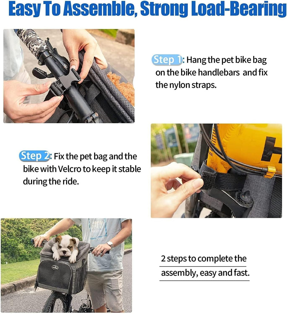 Wakytu dog bike basket in use with a small dog on a ride