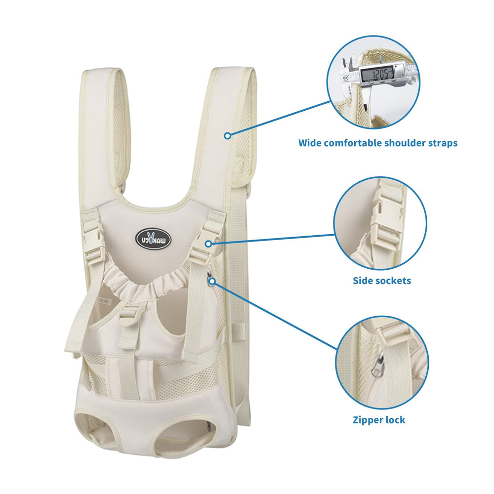 Wakytu dog front carrier with ventilated mesh sides for breathability.