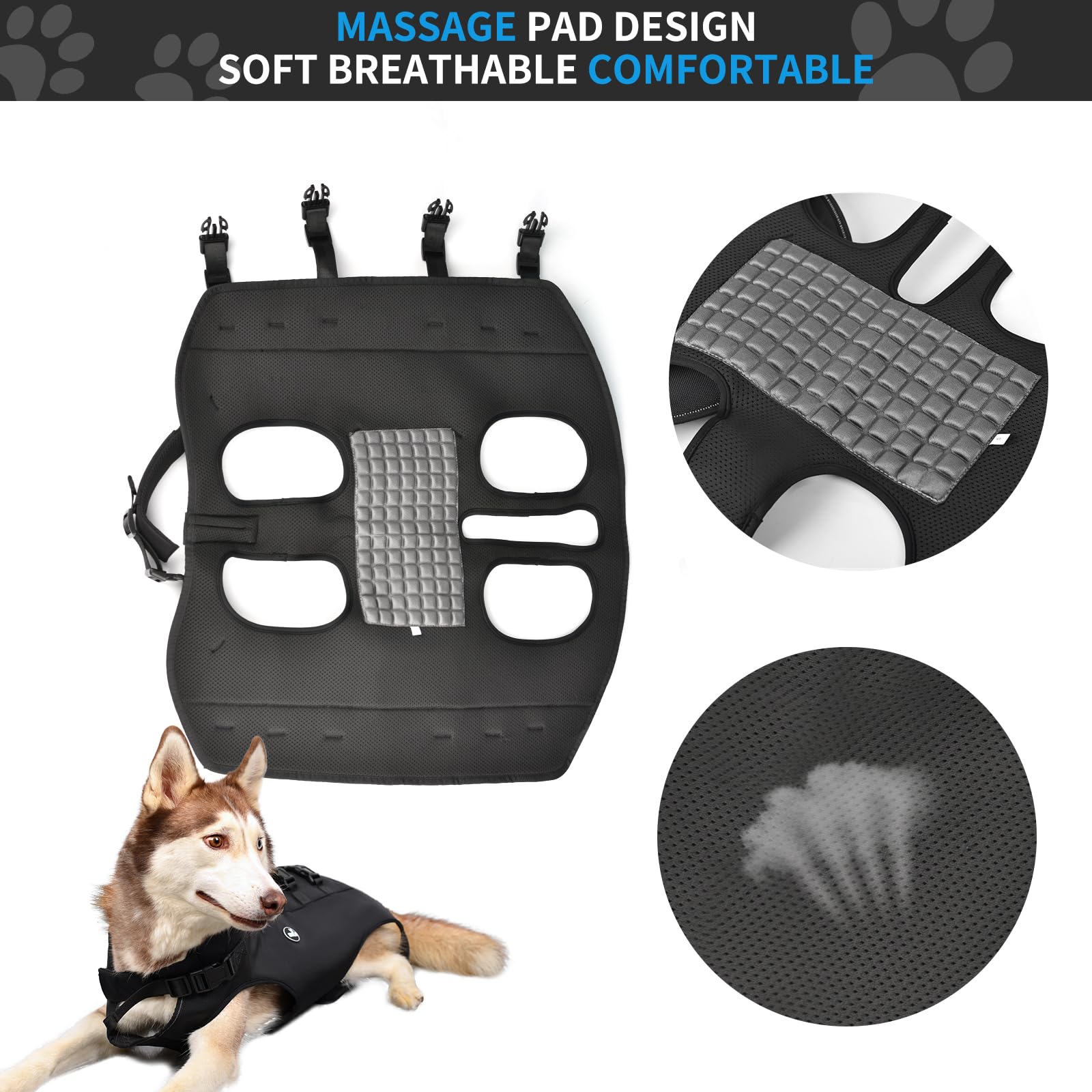 Wakytu dog lift harness front view highlights ergonomic design for lifting