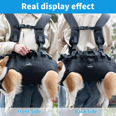 Wakytu dog lift harness shoulder straps close-up shows cushioned support during care