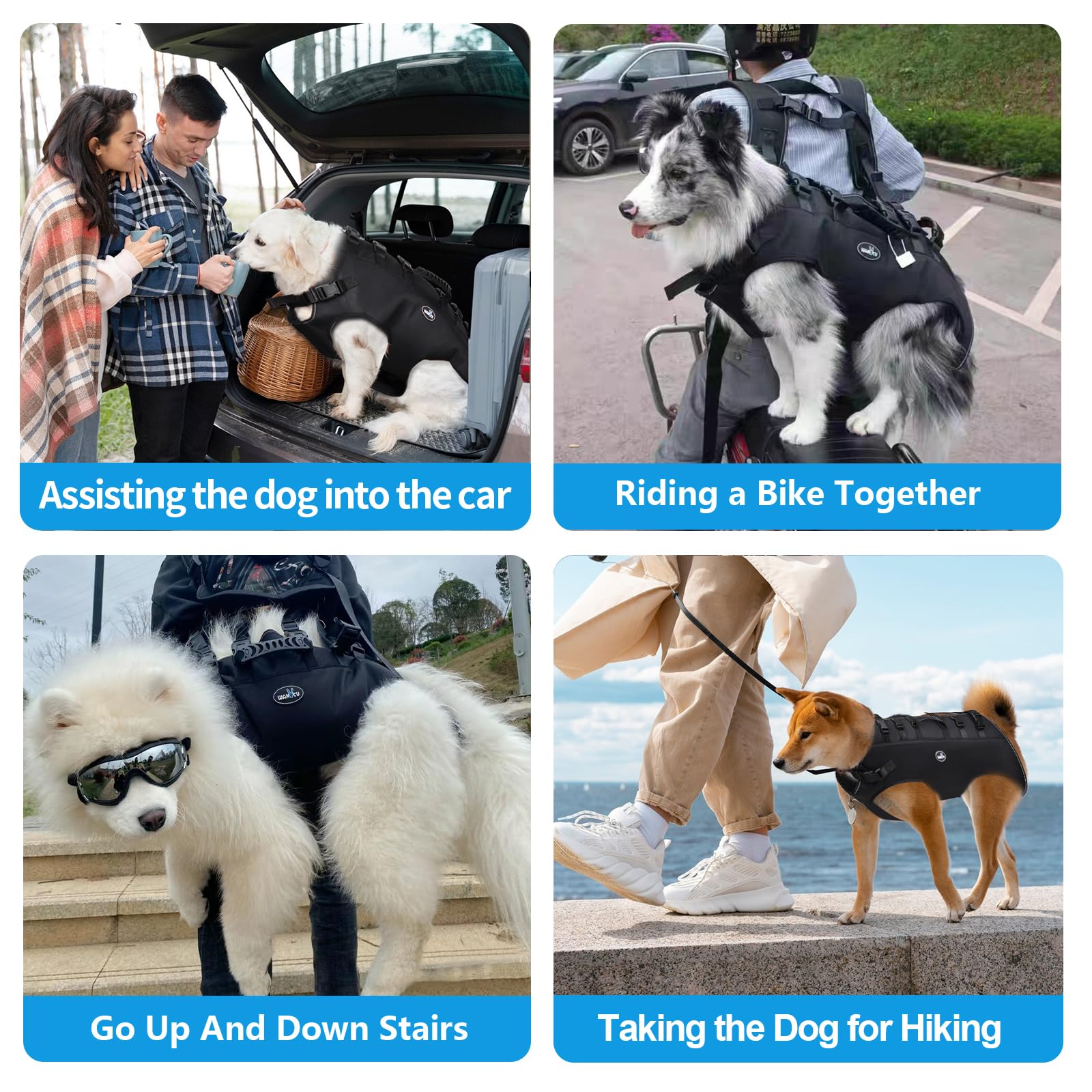 Wakytu dog lift harness transport handle emphasizes easy one-person lifting