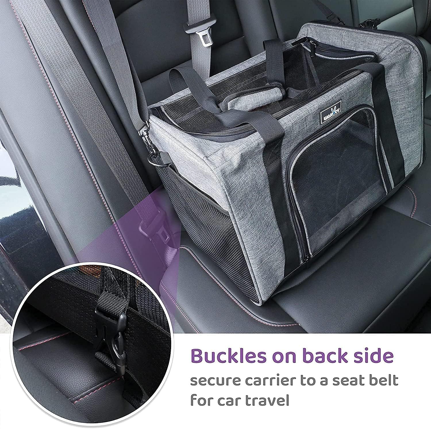 Wakytu pet carrier padded shoulder strap delivers comfortable carrying on long trips.