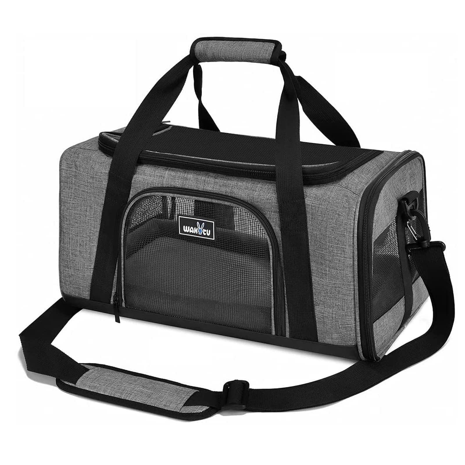 Wakytu TSA approved pet carrier side view with three entrances for easy access