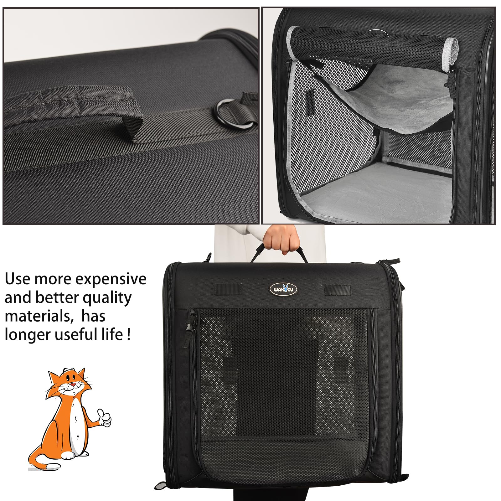 Wakytu two-pets carrier setup with dual compartments for dogs and cats