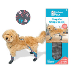 Walkee Paws stay-on socks with traction dots for safer hardwood-floor walks