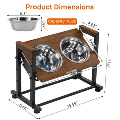 Walnest adjustable-height pet feeder stand side view shows sturdy black frame for stable feeding.