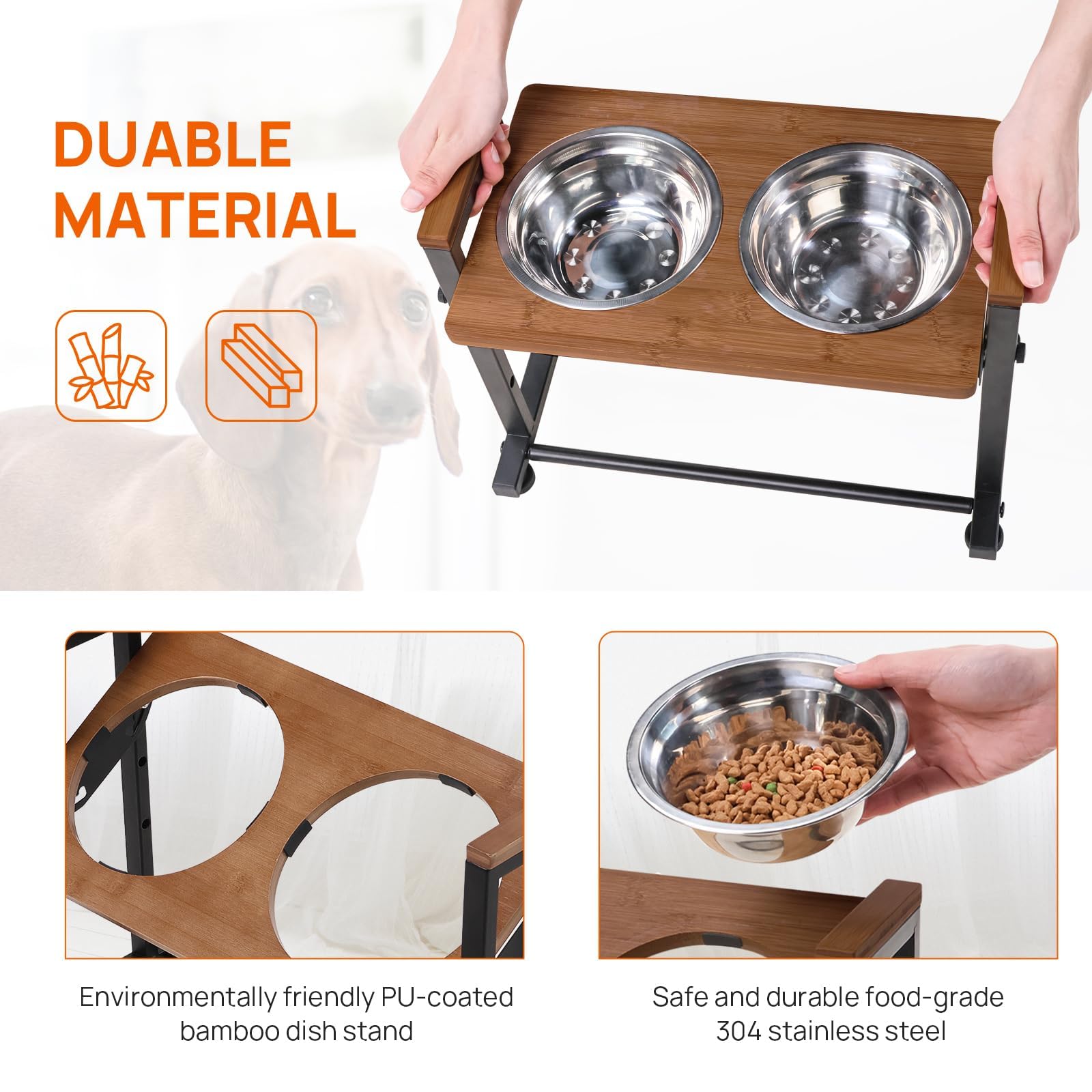 Walnest pet feeder stand in use with a cat demonstrates ergonomic feeding height under 66 lbs.