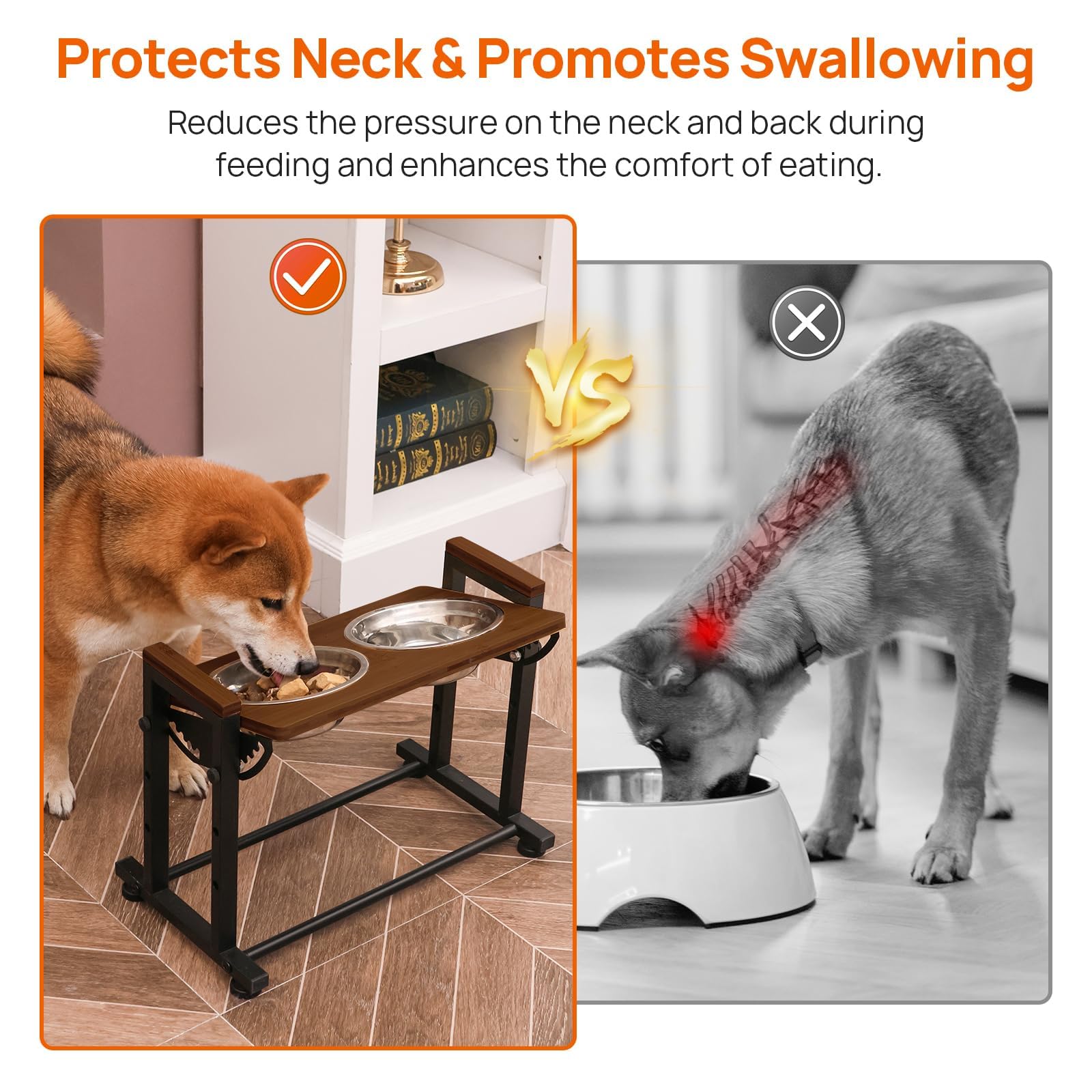 Walnest adjustable-height stand with removable bowls for easy cleaning and maintenance.