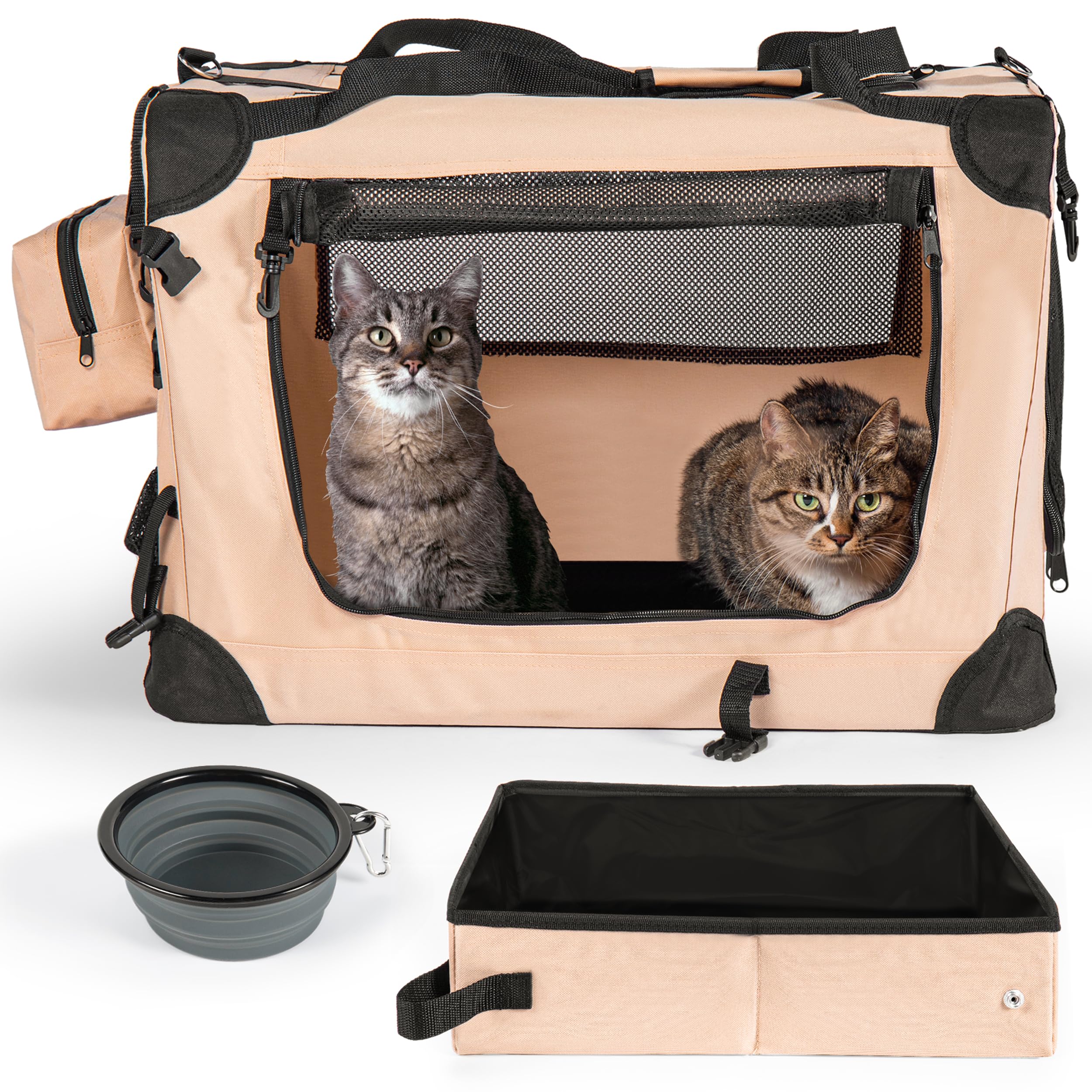 Wamhi Large Cat Carrier with collapsible litter box for mess-free travel.