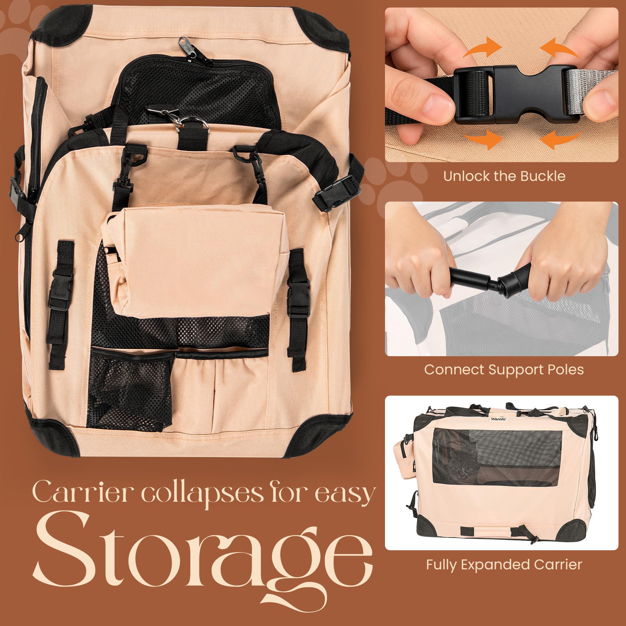 Wamhi Large Cat Carrier dual-zip doors for secure, stress-free loading.