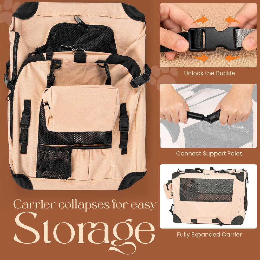 Wamhi Large Cat Carrier dual-zip doors for secure, stress-free loading.