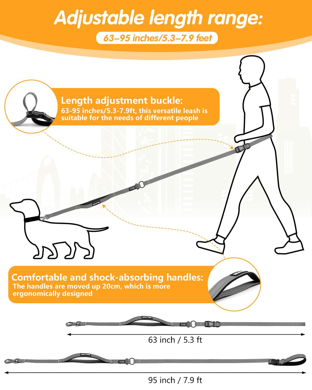 WANFIRE crossbody dog leash for hands-free jogging and hiking.