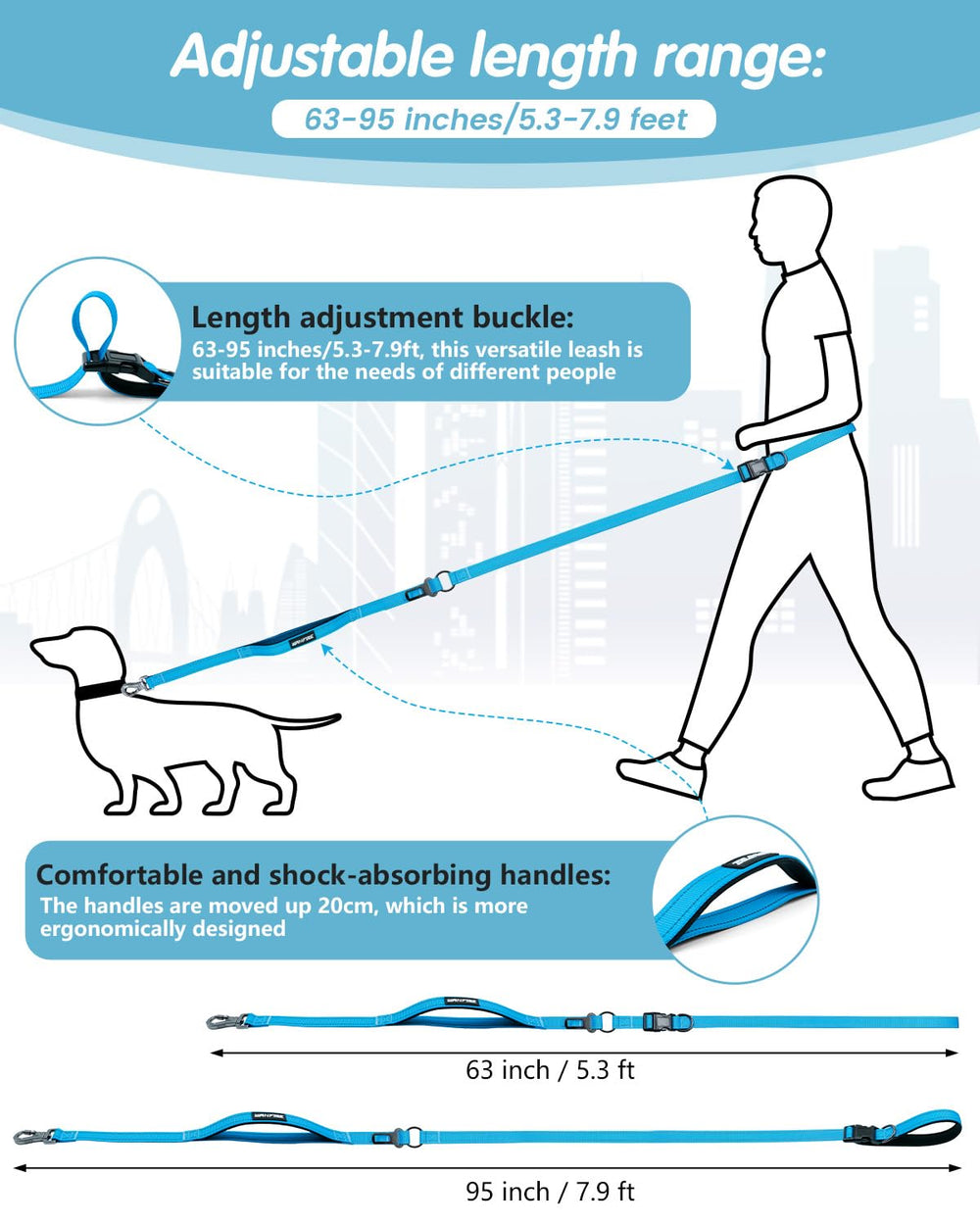 WANFIRE crossbody dog leash wear demonstrates comfortable hands-free carry during errands.