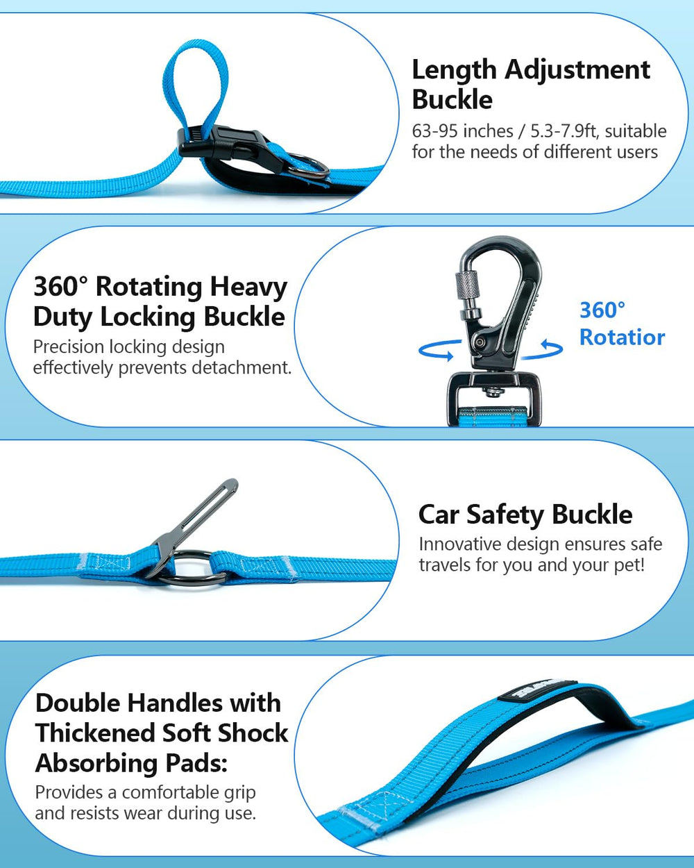 WANFIRE dog leash with car seatbelt attachment adds secure travel safety.