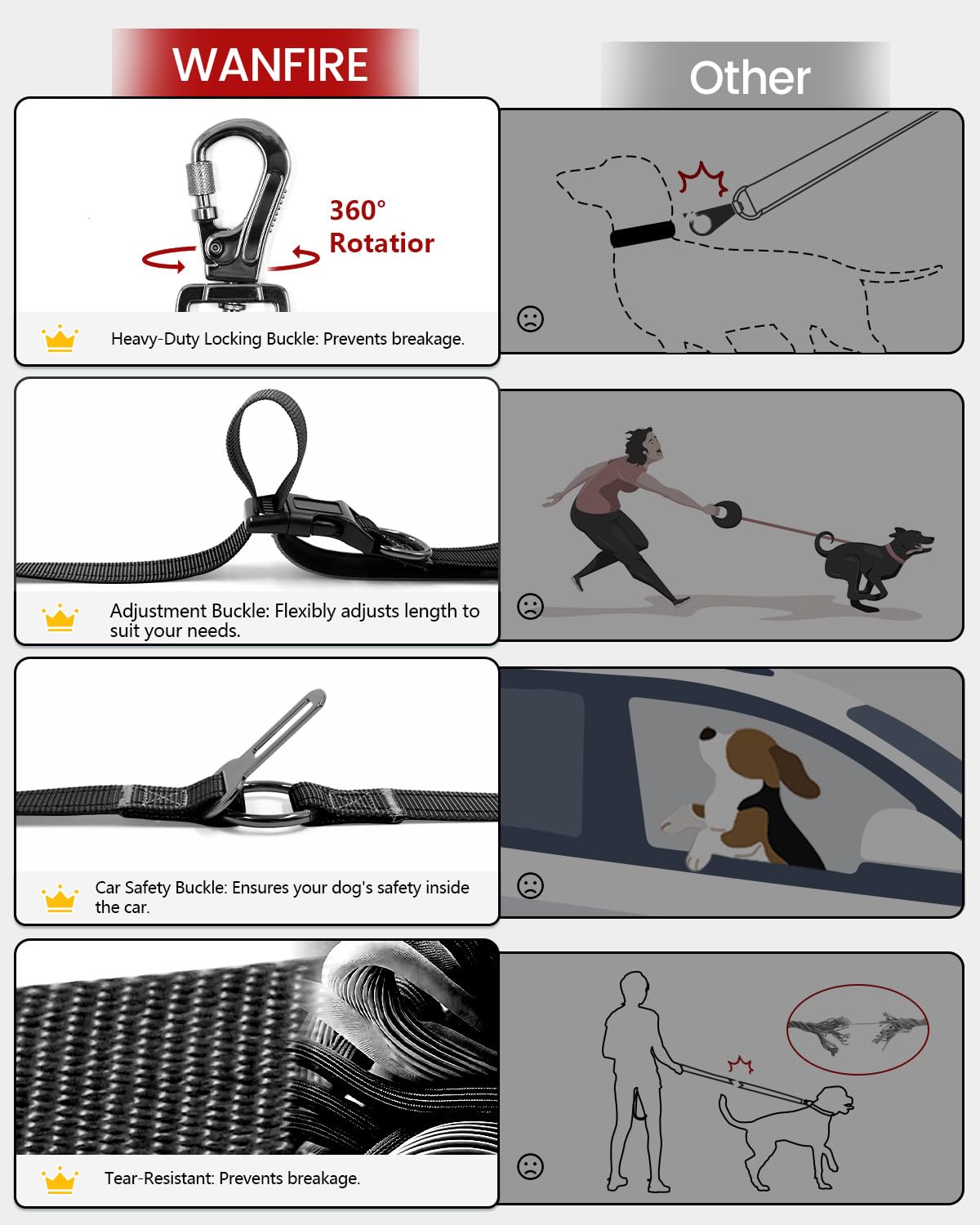 WANFIRE Hands Free Dog Leash car seatbelt connector for safer car travel.