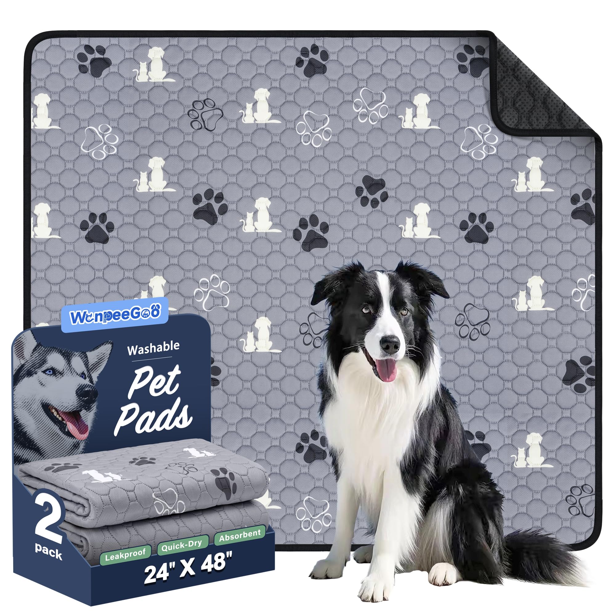 WanpeeGoo washable pee pad 2-pack on floor, soft surface aids puppy training.