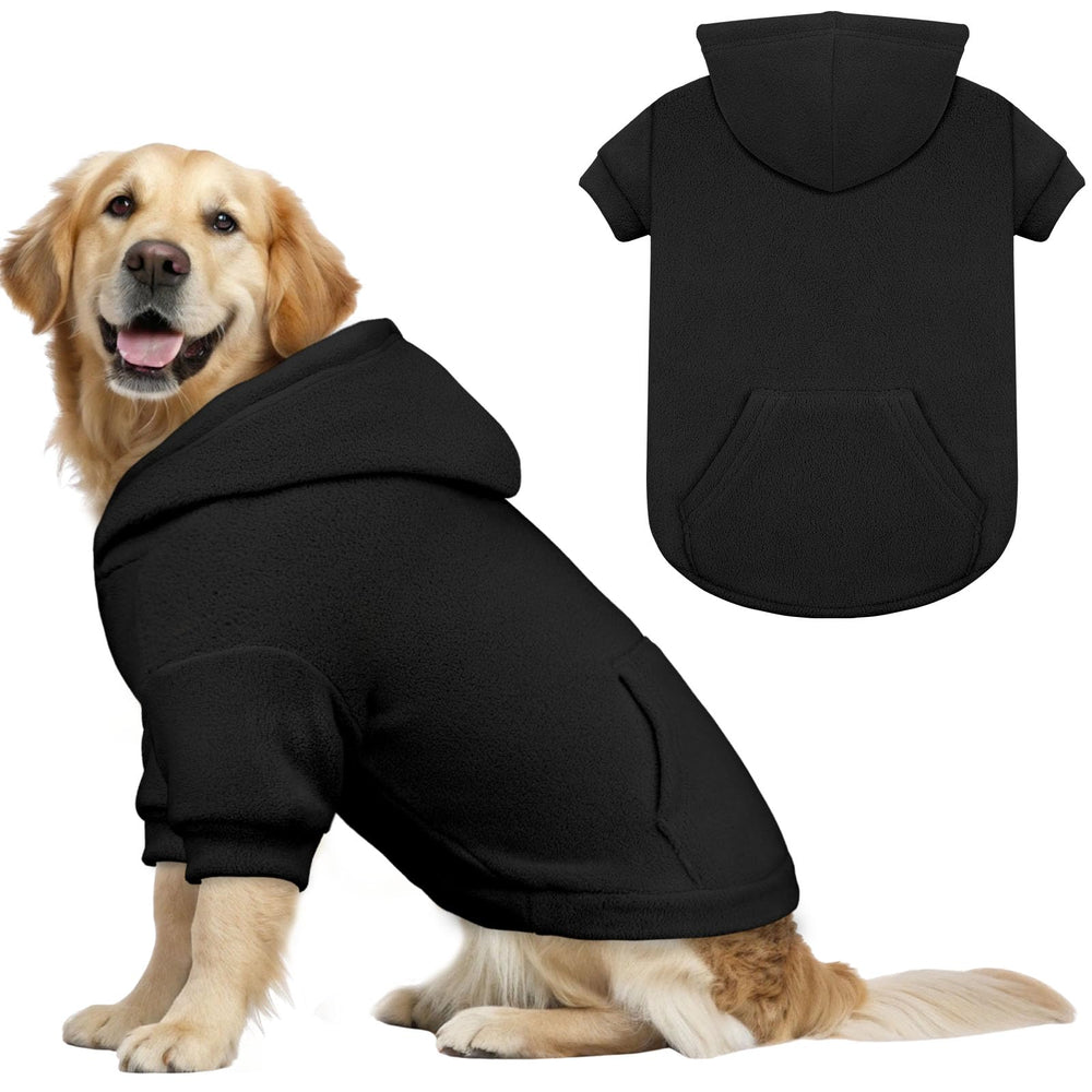 Waoduld dog hoodie XL black front view — warm, comfortable fit for chilly walks.