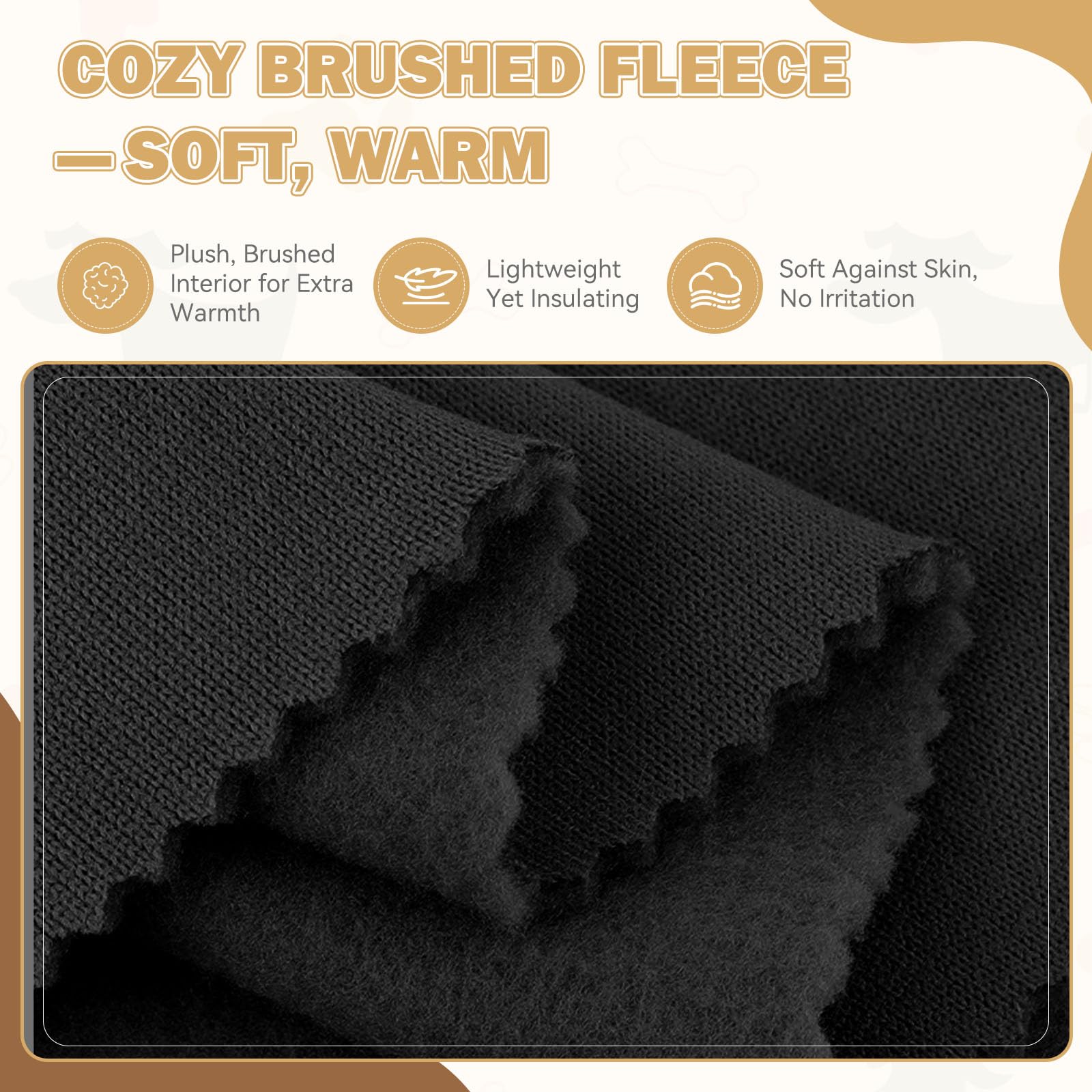 Waoduld dog sweater brushed fleece closeup reveals soft warmth and gentle contact against skin