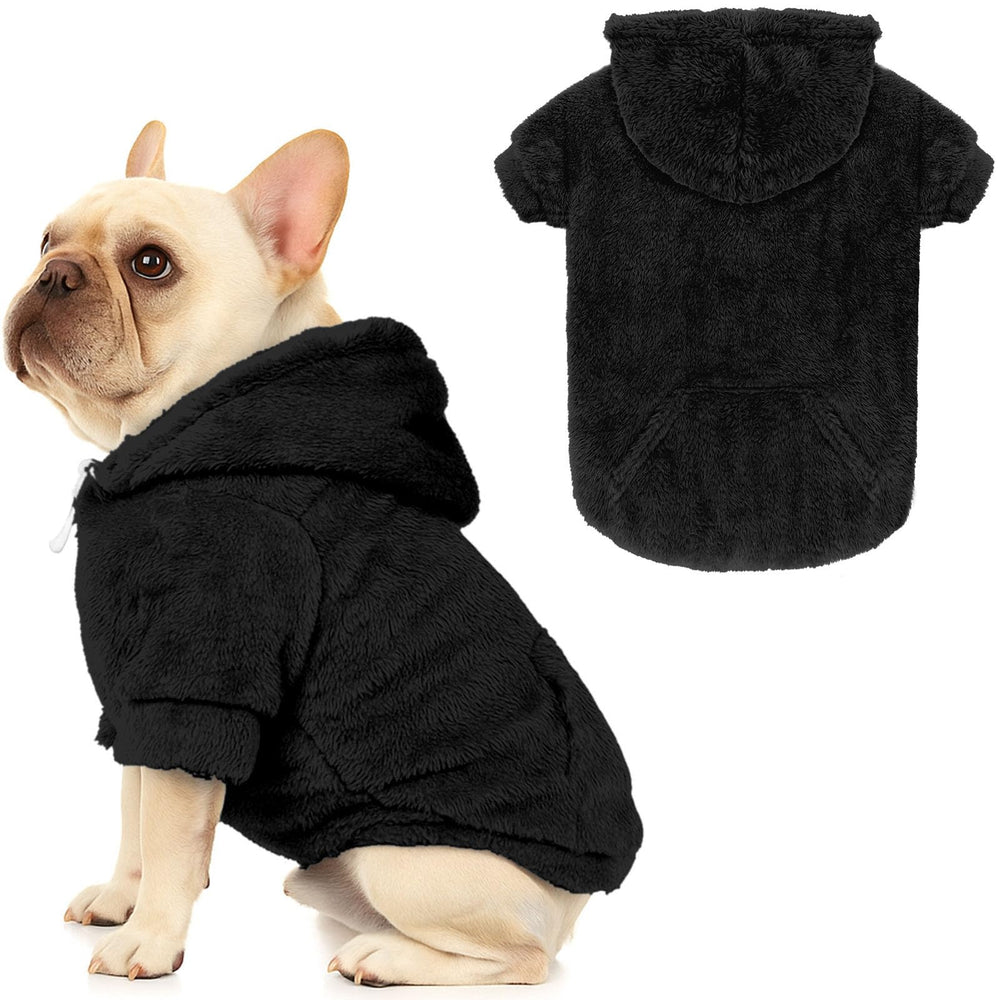 Waoduld dog sweater hoodie on warm dog for cold weather