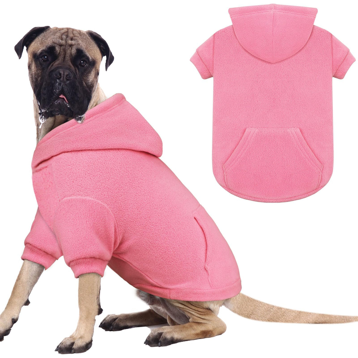 Waoduld pink XXL dog hoodie front view showing cozy warmth for large dogs