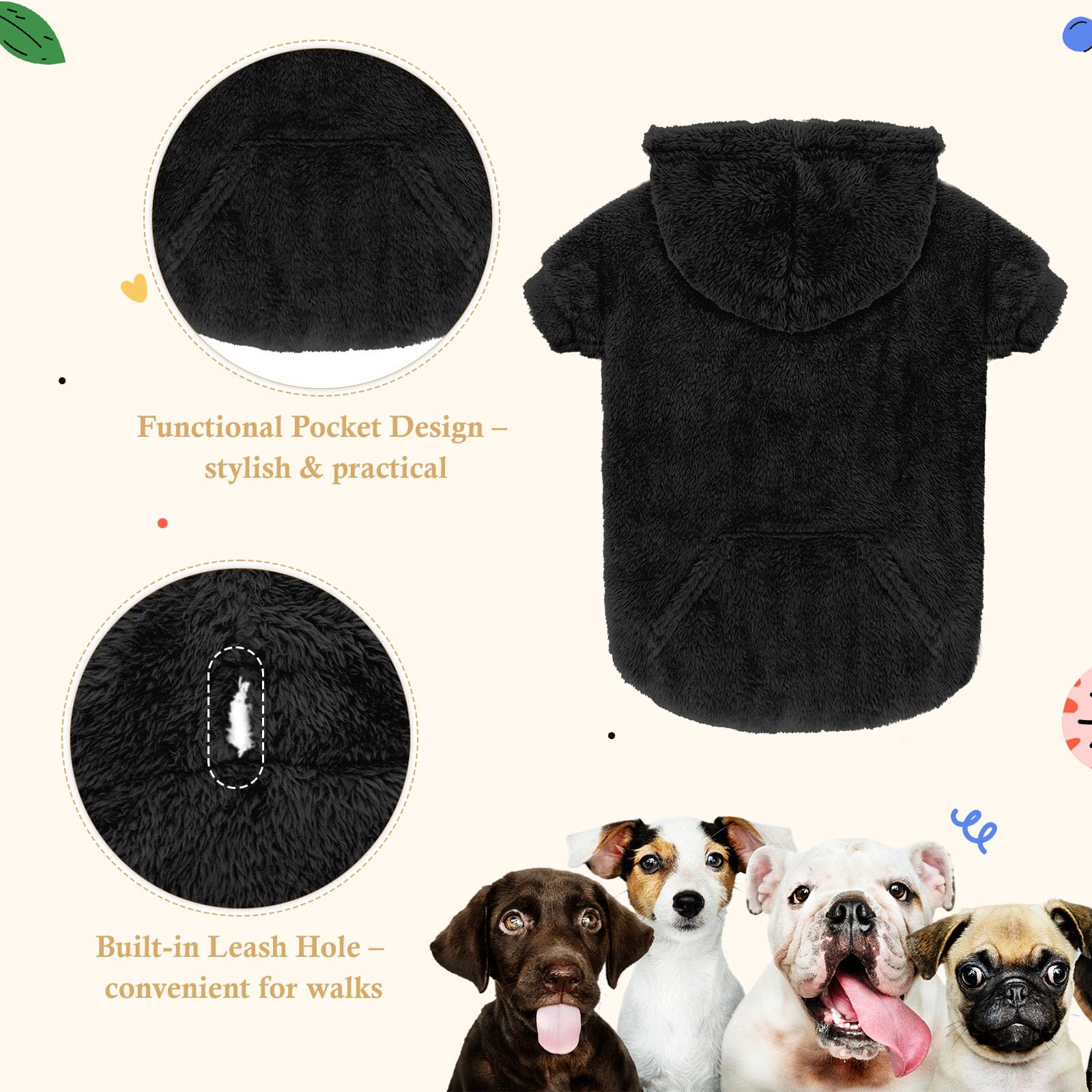 Waoduld dog sweater leash hole detail for easy walks
