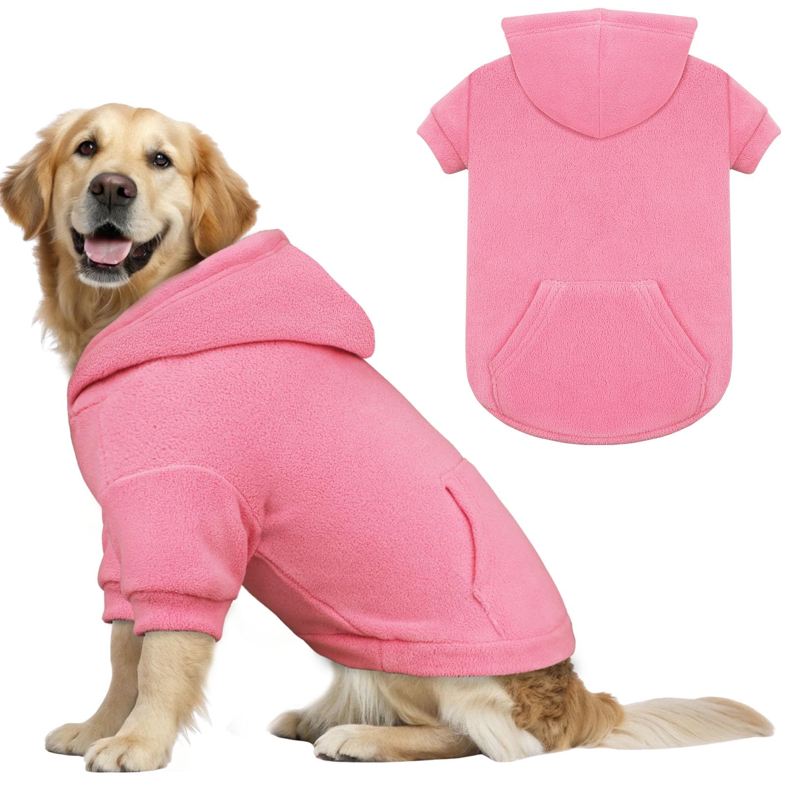 Waoduld pink XL dog hoodie front view showing cozy warmth for chilly walks