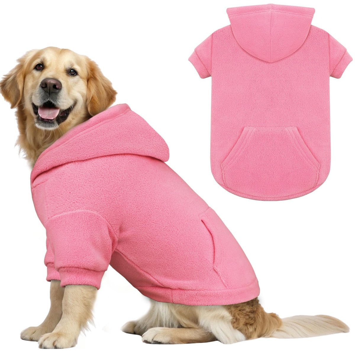 Waoduld pink XL dog hoodie front view showing cozy warmth for chilly walks