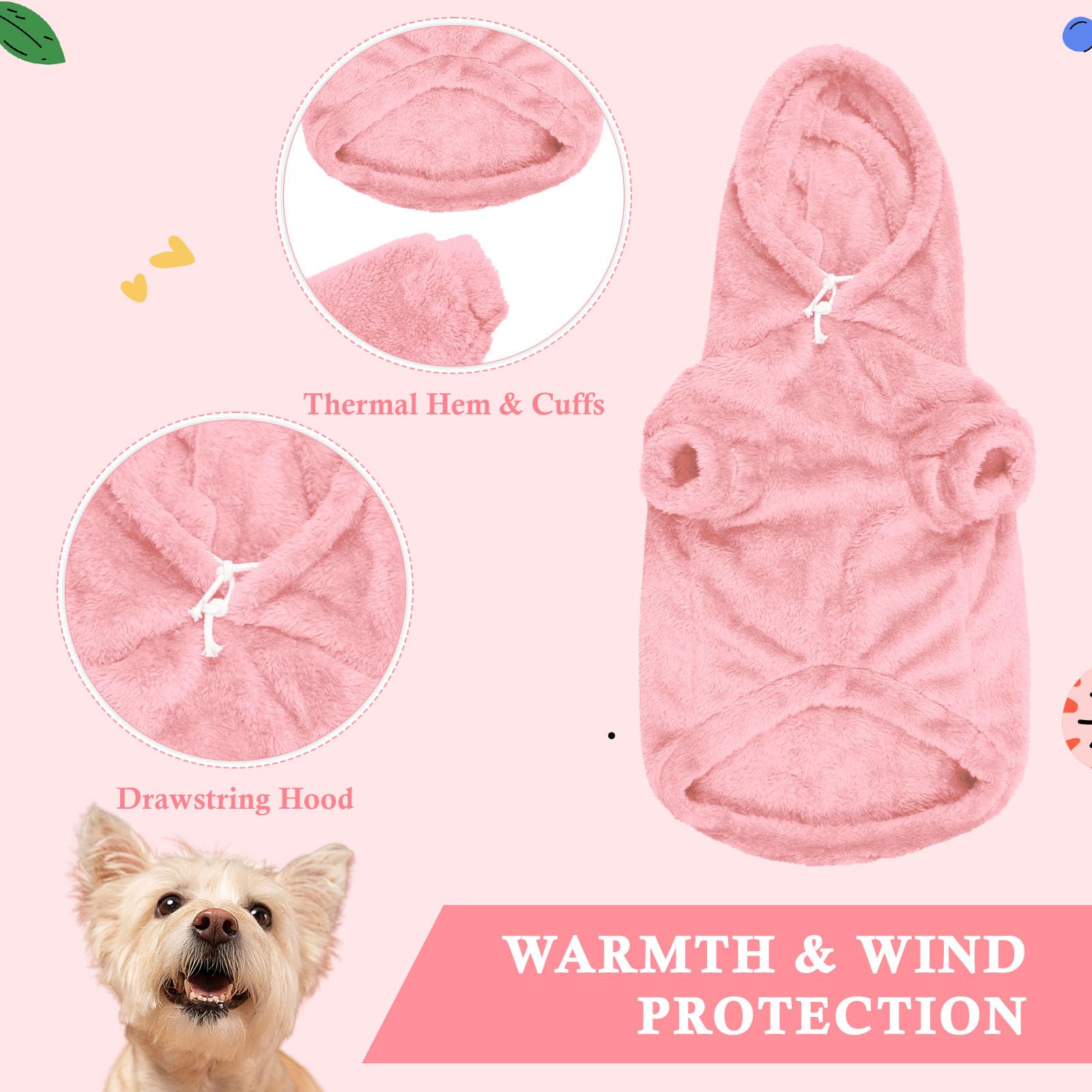 Waoduld double-sided polar fleece dog sweater pink warmth without bulk.