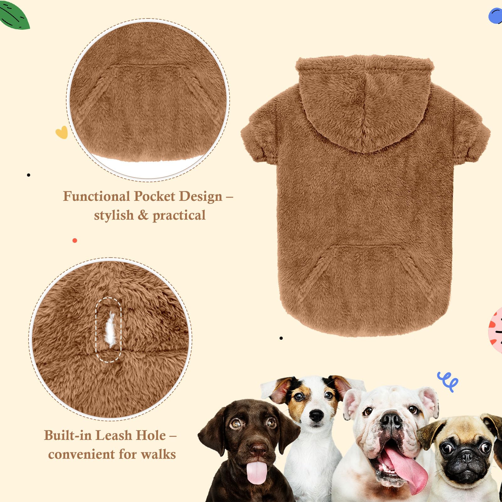 Waoduld hidden leash hole design enables easy walks without removing the layer.