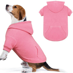 Waoduld dog hoodie pink back view offers warm coverage for chilly walks.