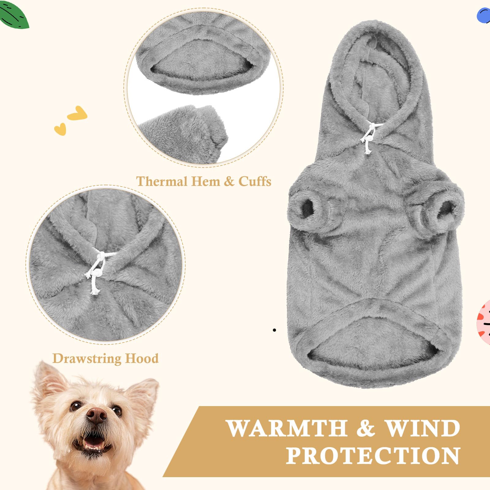 Waoduld sudadera perro puños acanalados, ajuste ceñido y retención de calor.