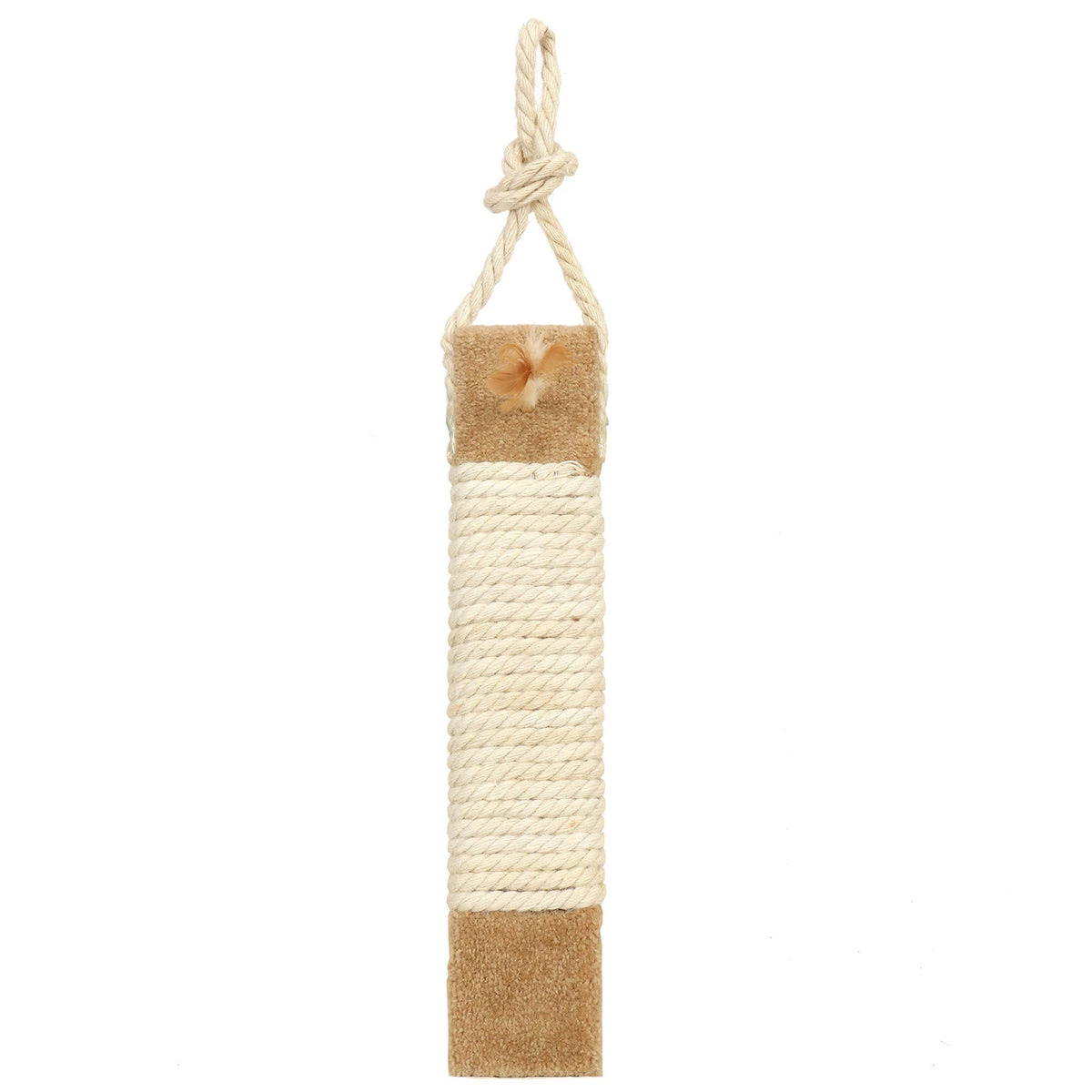Ware Manufacturing carpeted hanging scratch surface door demonstrates a durable cat scratching area.