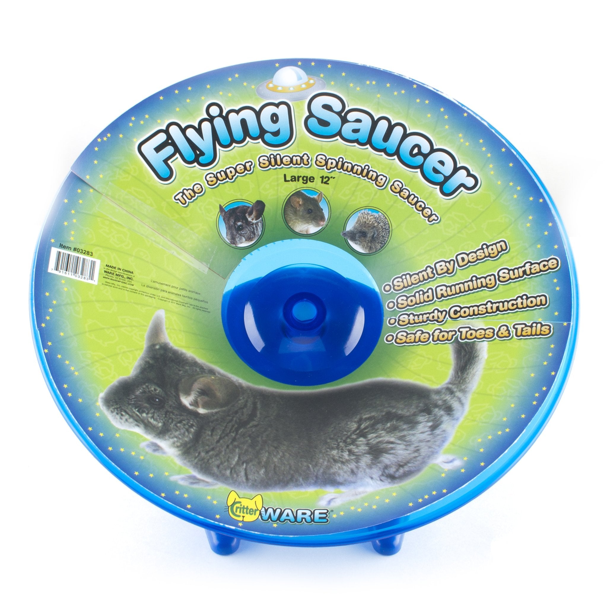 Ware Manufacturing Flying Saucer Exercise Wheel 12-inch in action provides a quiet, safe workout for small pets.