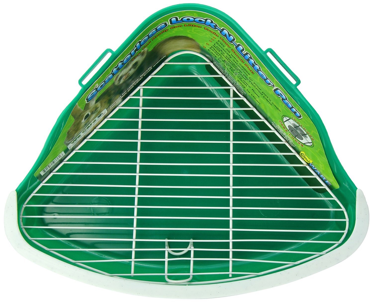 Ware Manufacturing guard-detail with wire-floor prevents litter tracking in cages.