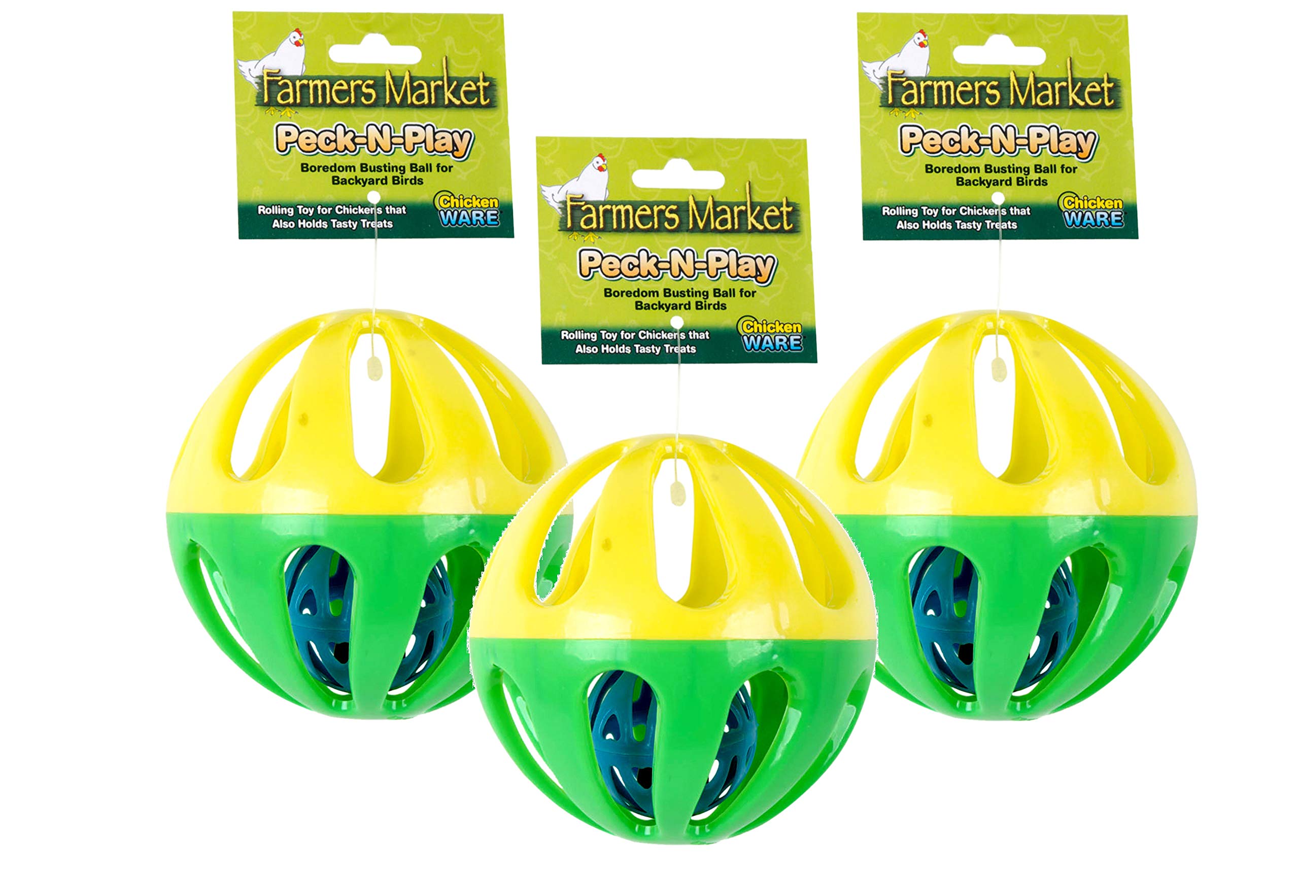 Ware Manufacturing Peck N Play Chicken Ball Toy side view shows 4.5-inch balls for enrichment.
