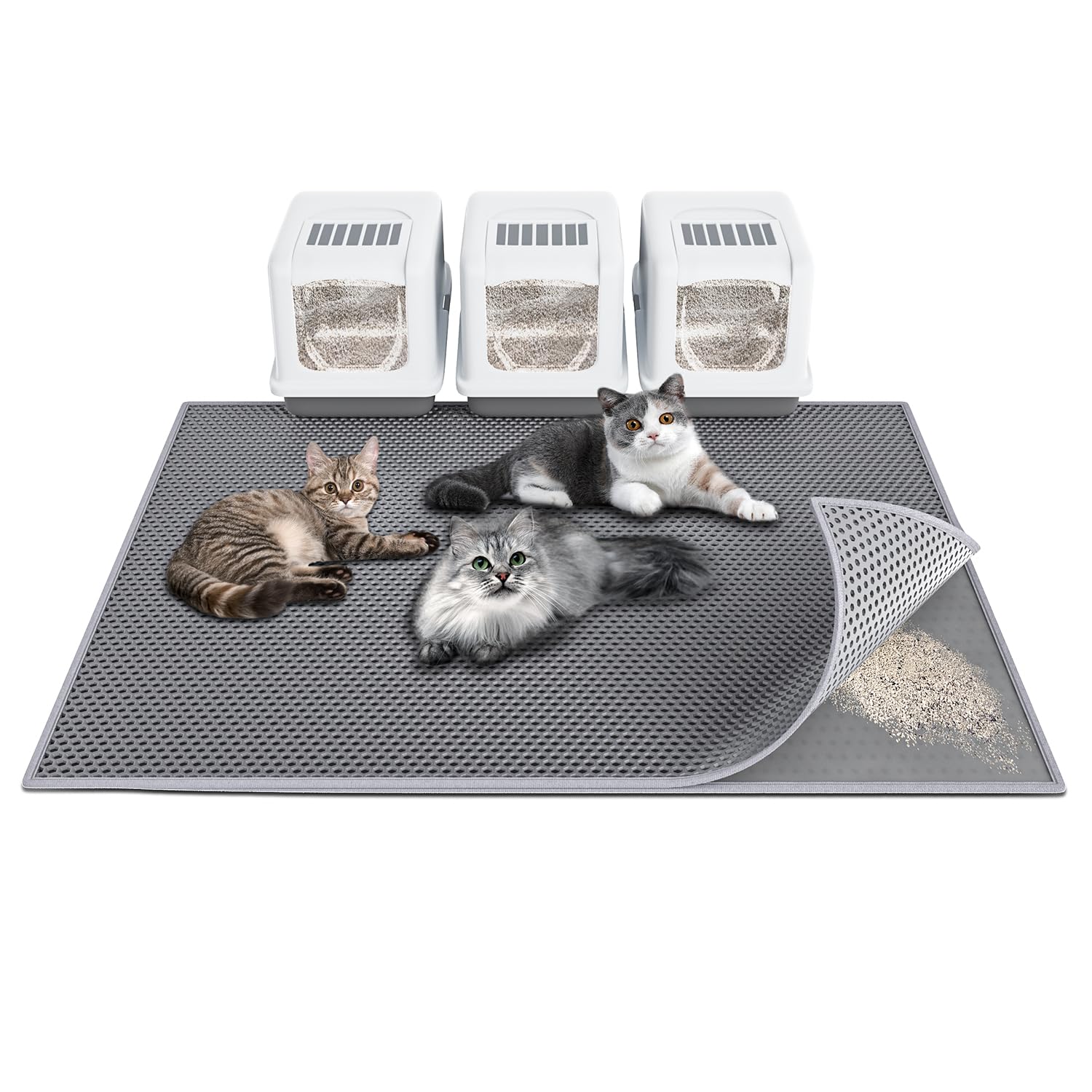 Waretary Cat Litter Mat 47x36 gray wide surface traps litter and protects floors.