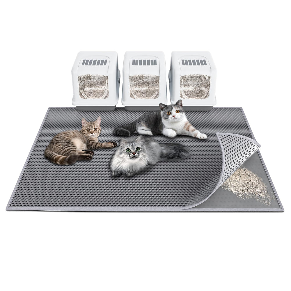 Waretary Cat Litter Mat 47x36 gray wide surface traps litter and protects floors.