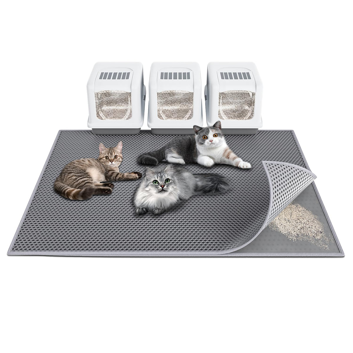 Waretary Cat Litter Mat 47x36 gray wide surface traps litter and protects floors.
