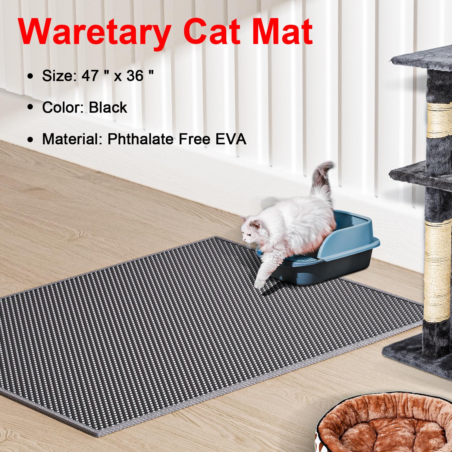 Waretary Cat Litter Mat honeycomb top gray shows 10 mm holes for quick fall-through.