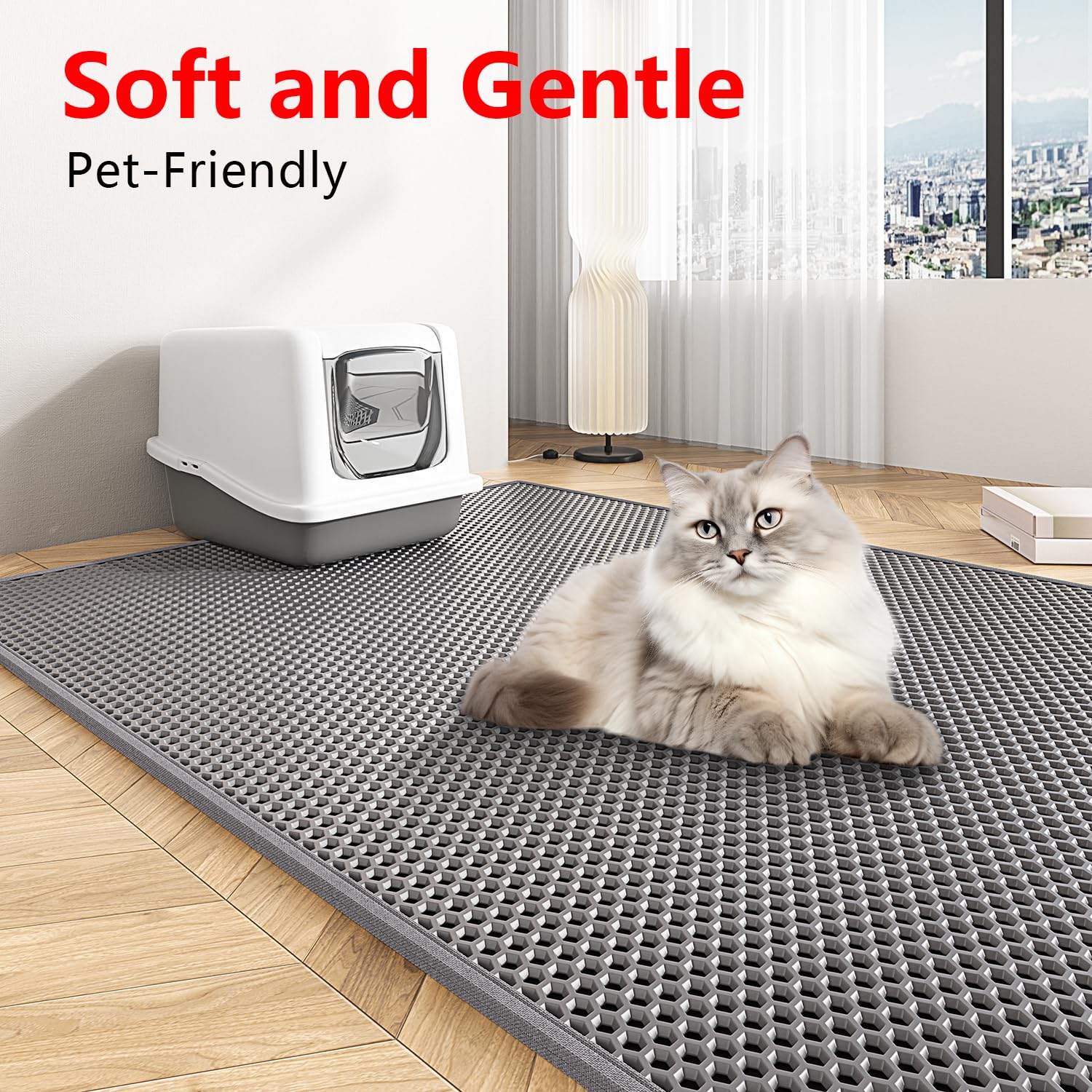 Waretary Cat Litter Mat under litter box gray large coverage reduces scatter.