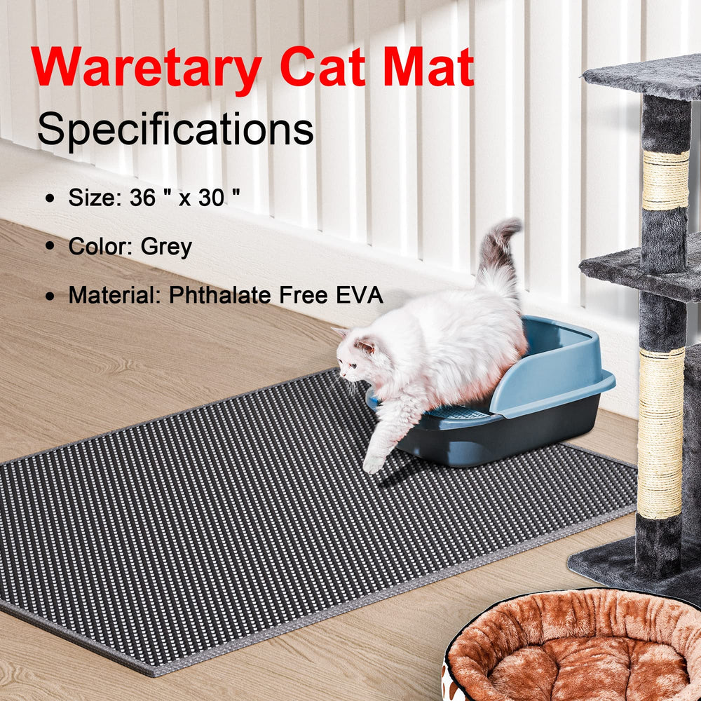 Waretary cat litter mat shows double‑layer design to prevent tracking.
