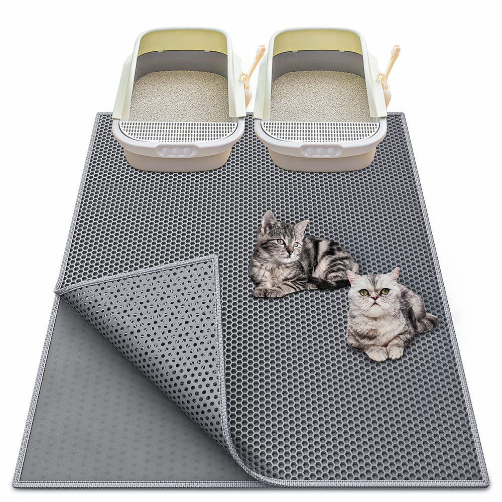 Waretary cat litter mat with EZ Open top layer traps litter for cleaner floors.