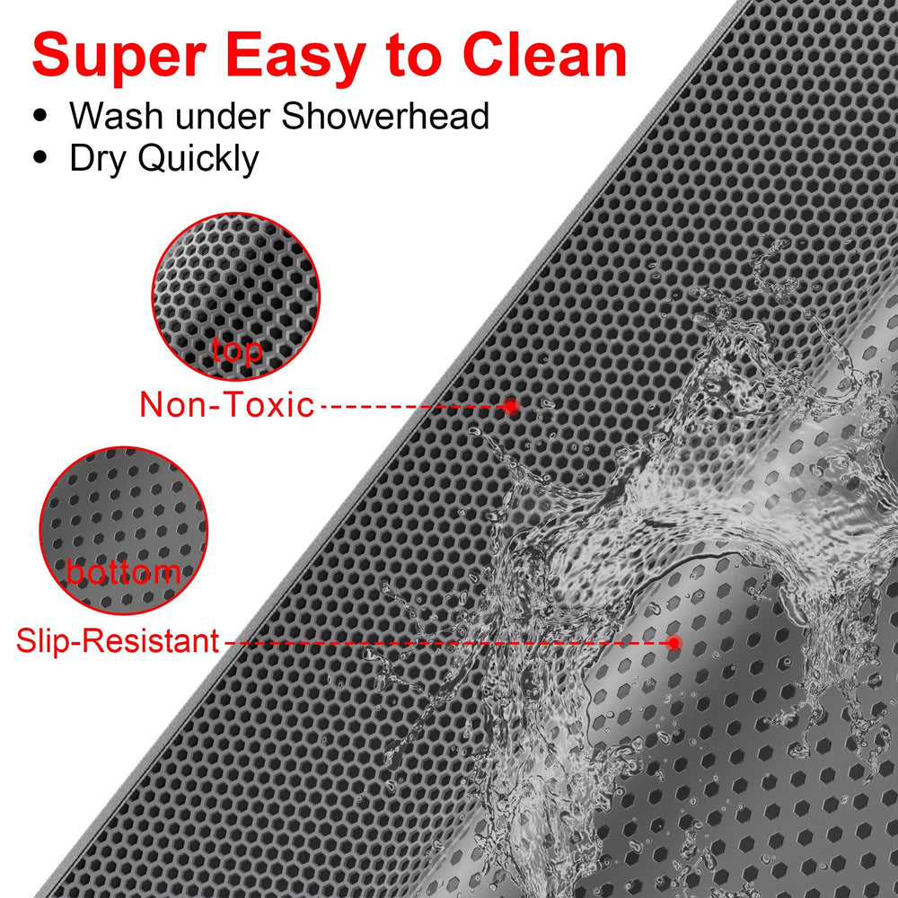 Waretary gray mat protects floors while catching stray litter.