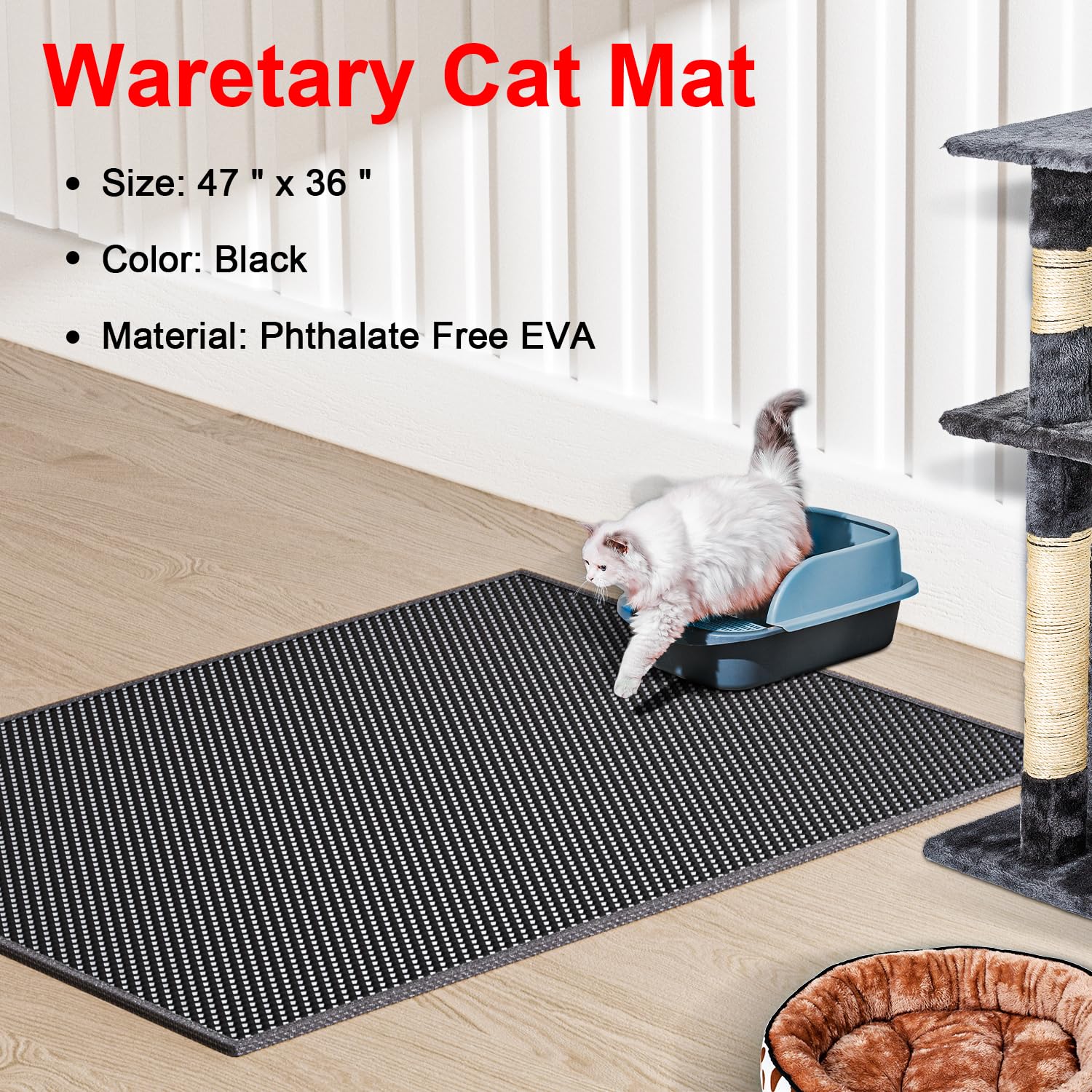 Waretary cat litter mat double-layer trap highlights layered litter separation.